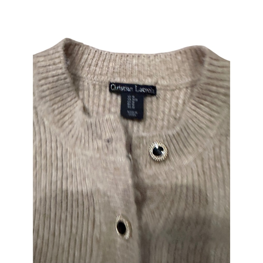 Christian Lacroix Wool Blend Beige Ribbed Knit Cardigan Sweater Size Medium - Picture 4 of 5